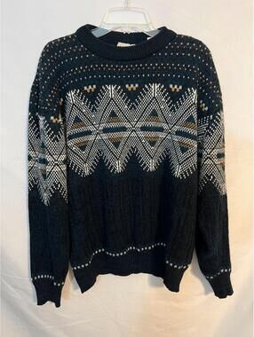 Vintage Hardwood & Pine Men’s Navy Blue Fair Isle Crewneck Knit Sweater Size XL